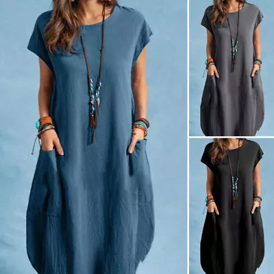 $28.87 • Buy ZANZEA 8-24 Womens Summer Mini Dress Plain Casual Holiday Oversized Short Dress