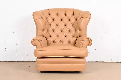 Vintage Tufted Leather Chesterfield Wingback Lounge Chair • $2295