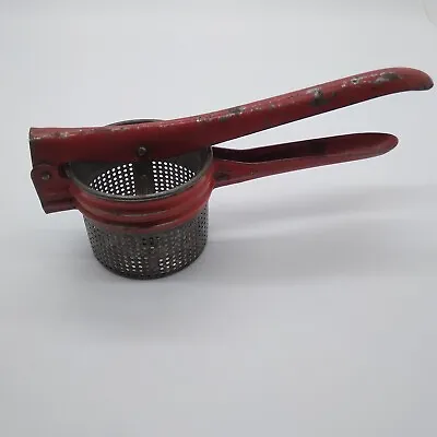 Vintage Red Handle Hand Press Juicer Potato Masher Ricer  Strainer Farmhouse • $8