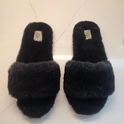 New Ugg Fluff Black Flip Flop  Slipper F27422D Womens Size 10 • $54.95