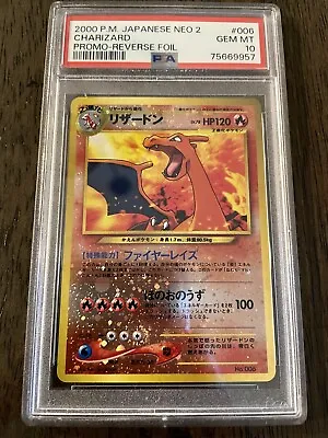 $299.99 • Buy Pokemon PSA 10 Gem Mint Japanese Neo 2 Charizard Reverse Foil #006 Premium File