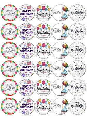 Happy Birthday X 30 Cupcake Toppers Edible Wafer Paper Fairy Cake Toppers Mixed • £2.70