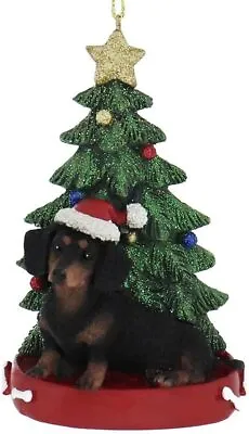 Kurt Adler Black DACHSHUND W/ Tree On Base Christmas Ornament-Personalizable • $15.99