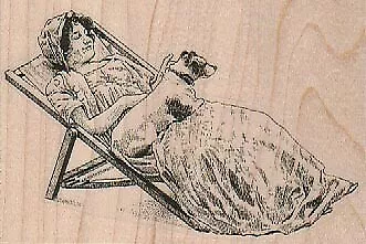 Reclining Lady With Dog 3 1/2 X 2 1/4  Rubber Stamp Relaxing Lady Stamp • $10.25