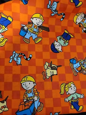 Bob The Builder Fabric 100% Cotton. Orange Check. 2002 By The Yard Vintage  • $12.74