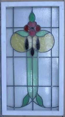 LARGE OLD ENGLISH LEADED STAINED GLASS WINDOW BEAUTIFUL FLORAL 20 1/4  X 37  • $450