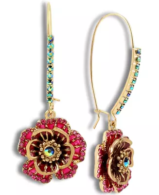 Betsey Johnson Rose Dangle Earring Iridescent Stones And Mixed Stone Accents • $12.95