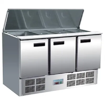 Polar Refrigerated 3 Door Saladette Counter 368Ltr - G607 Commercial Catering • £1352.75