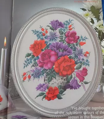 Cross Stitch Chart Only - Luscious Bouquet Seasonal Flowers Christmas Sampler • £0.99