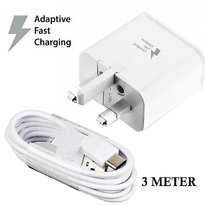 Fast Charger Adapter Plug & 3M USB Charging Cable For Samsung Galaxy Phones Lot • £3.49