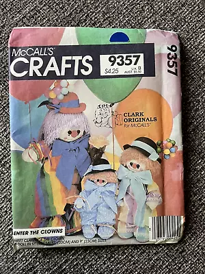 UNCUT McCalls 9357 SEWING Craft Pattern Stuffed Clown Dolls Size 9  13  17  OOP • $8