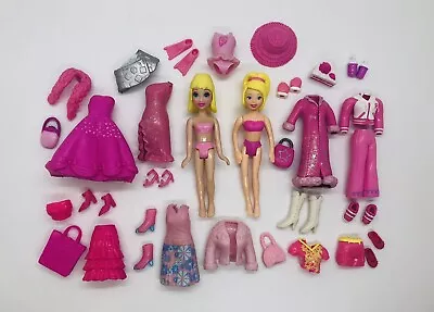 $26.99 • Buy Polly Pocket Blonde Dolls W/ Pink Clothes Outfits Shoes Dresses Boots Flippers