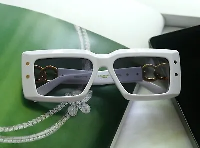 Paradise Balmain Unisex Sunglasses Rectangles Shape Color White Frame And Black • $180