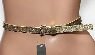 Women's Skinny Glittery Gold Belt - Roller Buckle - Size M - 40  Long • $18