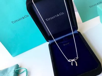 £0.99 • Buy Tiffany  925 Sterling Silver Bow Tie Pendant Necklace 16 