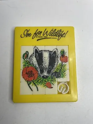 R.S.N.C  1983 Slider Puzzle I'm For Wildlife Badger With Poppys Rare Vintage Toy • £9.95