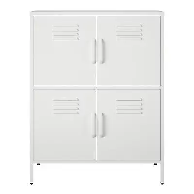 RealRooms Shadwick 4 Door Metal Locker Style Accent Storage Cabinet Soft White • $224.99