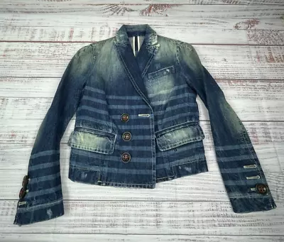 DSQUARED2 Denim Distressed Acid Wash Button Jean Jacket 40 Italy  S/XS NWT • $80