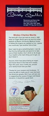 Mickey Mantle NY Restaurant Business Card & 1995 Organ Donor Card Facsimile Auto • $17.99