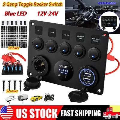 5 Gang Toggle Rocker Switch Panel With USB For Car Boat Marine RV Truck Blue LED • $19.56