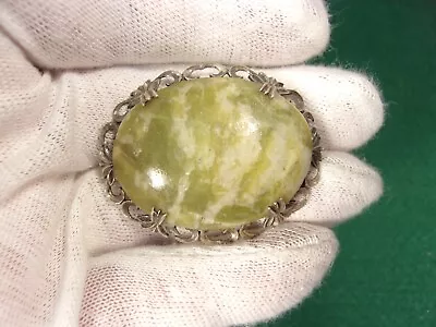 Lovely Older Vtg Antique Sterling Silver Irish Green & White Stone Brooch / Pin • $55.55