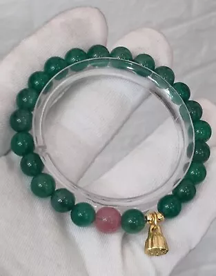 Natural Green Agate Chalcedony Jade Beads Bracelet 8mm • $0.99