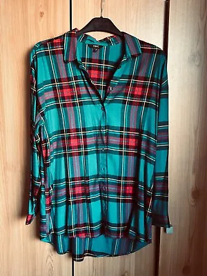 Ladies Green Tartan Patterned Long Sleeve Shirt | Size 14 • £20