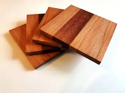 Coasters .Natural Hardwood Oak Meranti Sapele Handmade Coasters Set Of 4 • £12.99