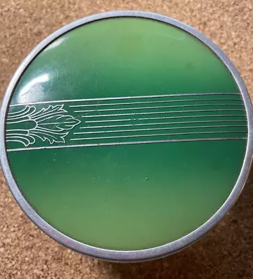 Vintage Art Deco  Glass   Round Trinket Box W/ Green Lid  Free Shipping • $20.25