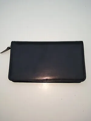 Black Leather Slim Multi Credit Card Checkbook Holder Secretary Zip Bifold • $14.75