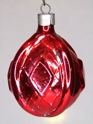 Vintage Antique Blown Glass Outdent Red Ball Christmas Ornament Germany • $25