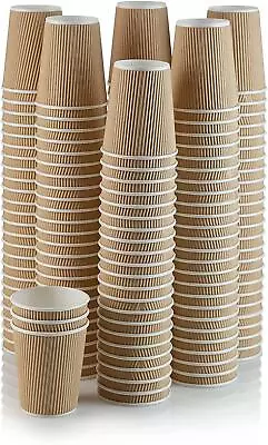 8oz Disposable Kraft Ripple Insulated Brown Paper Cup For Tea Coffee Cold Drinks • £12.95