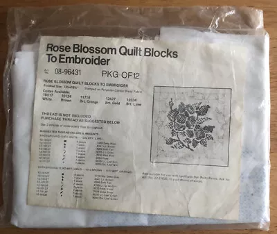 Vintage LeeWards Rose Blossom To Embroider Cross Stitch 12 Stamped Quilt Blocks • $18.99