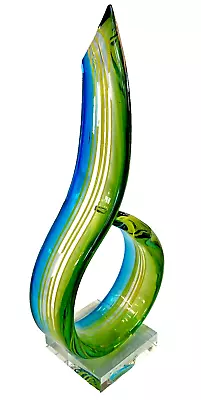 MURANO Glassware Green Blue Free Form ART GLASS SCULPTURE Hand Blown Abstract • $26.99