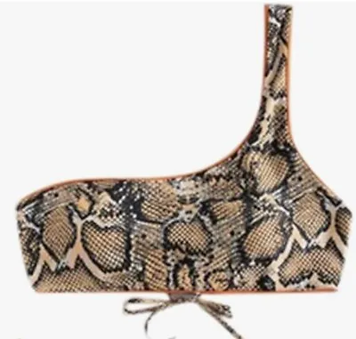 Zaful Womens Orange One Shoulder Reversible Snakeskin Bikini Swim Suit Top New • $18