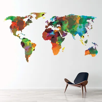 Watercolour World Map Wall Sticker WS-41246 • £20.98