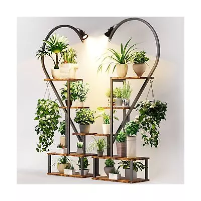 CODACE 5 Tier Plant Stand Indoor With Grow Lights - Half Heart Shaped Plant S... • $161.49