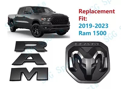 2PCS Set Matte Black Front Rear RAM Head Emblem Badges Mopar 2019-2023 Ram 1500 • $69.79