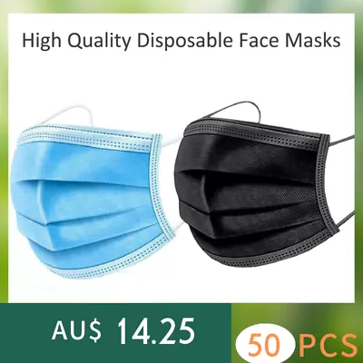 50Pcs Disposable Face Mask Protective Masks General Use  3 Layer Meltblown Filte • $19.98