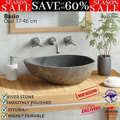 VidaXL Basin River Stone Oval 37-46 Cm Bathroom Sink  Washroom Vanity Drain Hole • $140.97