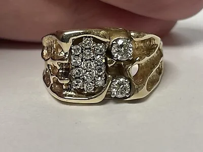 Mens Vintage Nugget Diamond 14k Yellow Gold Ring Size 12.5 • $2800