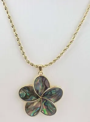 Hawaiian Paua Shell Plumeria Pendant Necklace • $25