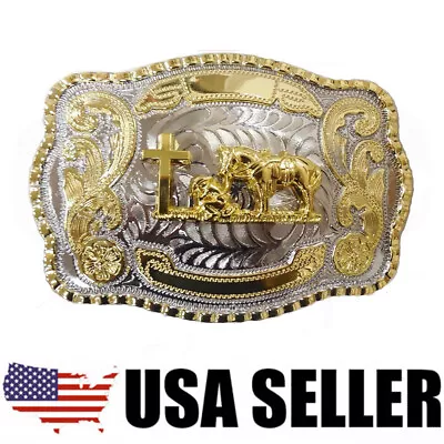 Men Western Cross Praying Animal Long Huge Rodeo Big Cowboy Shine Belt Buckle • $13.79