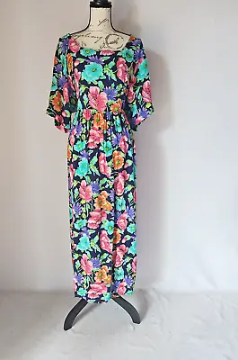 Vintage Diane Von Furstenberg Color Authority Floral Maxi Dress Tie- Back Sz.3X • $44.98