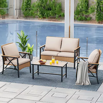 4-Piece Patio Furniture Wicker Outdoor Bistro Set Conversation Furniture Sets • $235.99