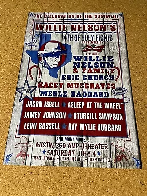 Willie Nelson Jason Isbell Eric Church July 4 Picnic Concert Poster 12x18 • $8.99