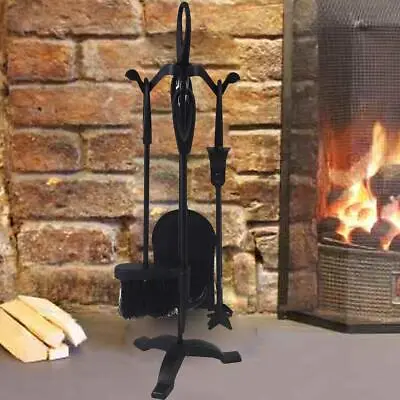 £21.77 • Buy Black 5 Piece Fireplace Fireside Companion Set Fire Tools Stand Accessories