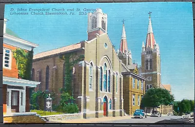 Vintage Postcard 1930-1945 St John& St. George Church's Shenandoah PA • $10