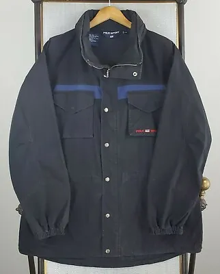 VTG POLO SPORT Size XL Black M-65 Mens Hooded Field Jacket Coat Military Zip • $184