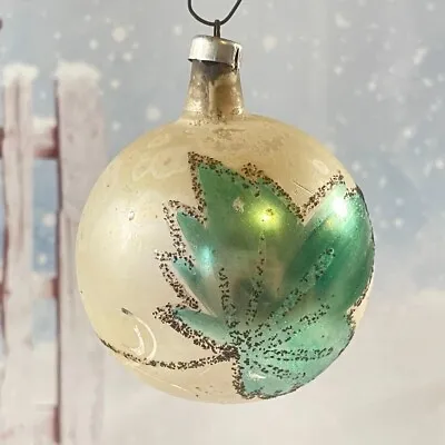 Vintage Austria Blown Glass Ball Christmas Ornament Glittered Leaf • $12.76